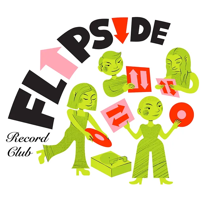 Illustration of people playing vinyl records